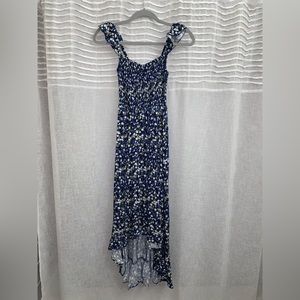 Navy blue floral high low flowy spring dress